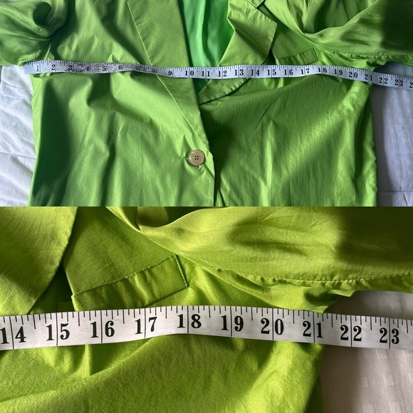 Vintage Silk Oversized 90s Y2K Lime Green Blazer S - Picture 10 of 12